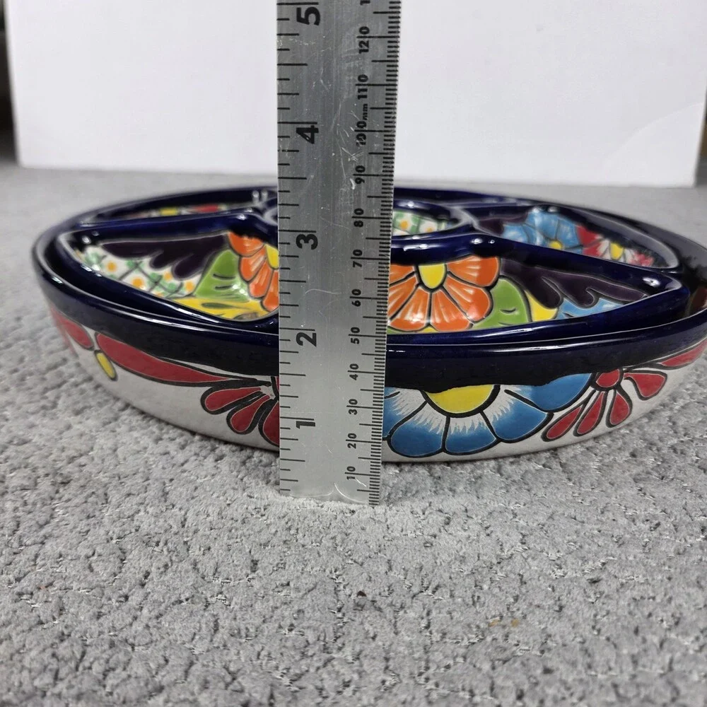 Talavera Pottery Hand Painted Appetizers Salsa Sauce Tray 12 x 1 3/4 inches